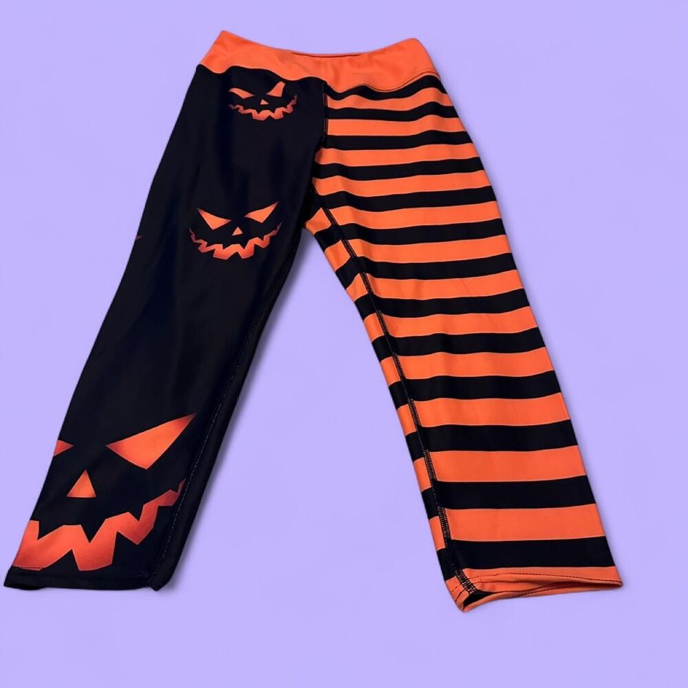 VASTITCH NWOT  Orange Black Halloween Jack O Lantern Leggings Sz L - Picture 4 of 6